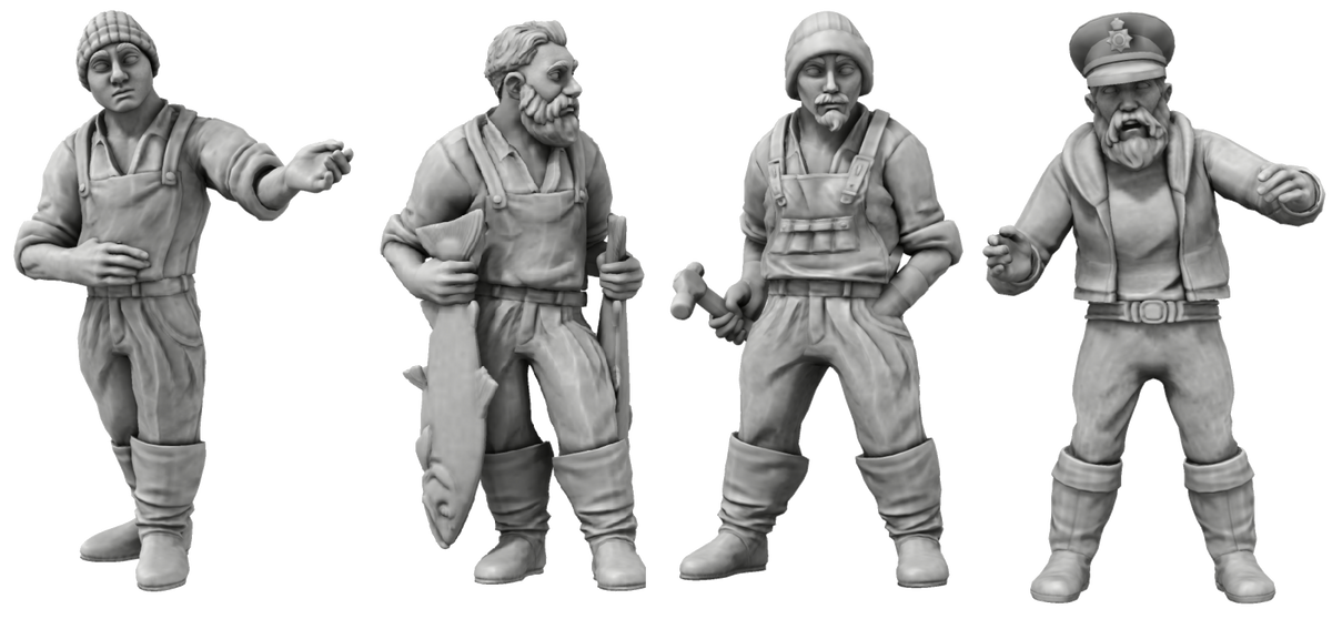 Fisherman Crew Pack – 1:24 scale unpainted resin model boat crew